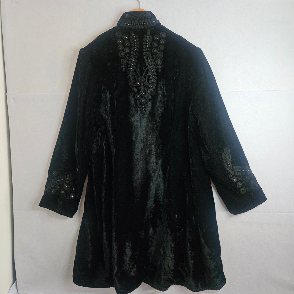 Soft Surroundings Black Velvet Embroidered Duster Coat Jacket Gold Lining Large - Picture 8 of 14